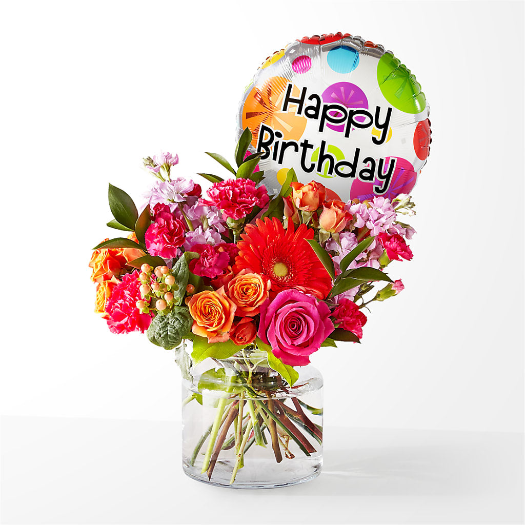Fiesta Bouquet with Birthday Balloon – True Blooms, Winters CA