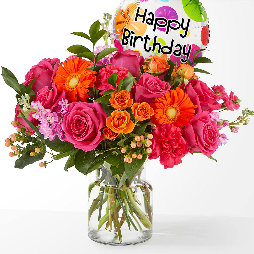 Fiesta Bouquet with Birthday Balloon – True Blooms, Winters CA
