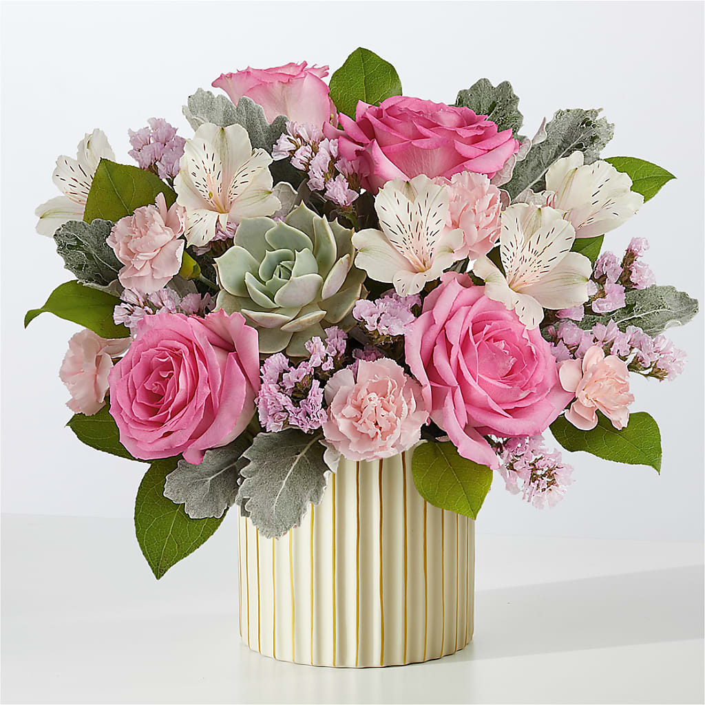Dusty Rose Bouquet with Ivory Vase – True Blooms, Winters CA