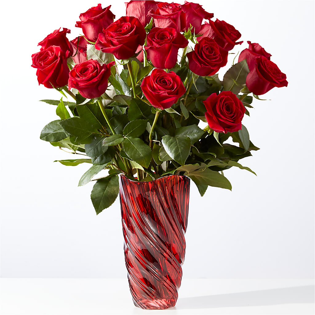 Classic Love Red Rose Bouquet with Luxe Swirl Vase – True Blooms, Winters CA