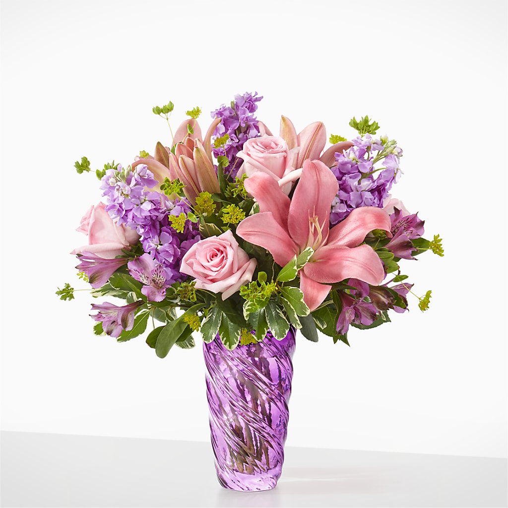 Precious Petals Bouquet with Luxe Swirl Vase – True Blooms, Winters CA