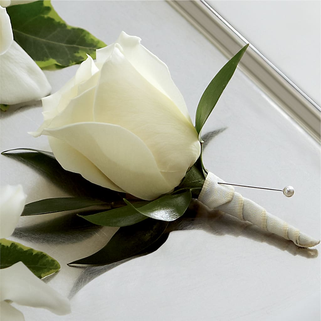 White Rose Boutonniere – True Blooms, Winters CA