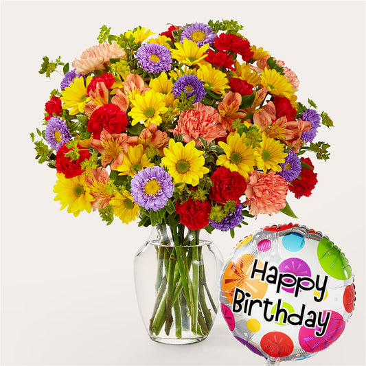 Kaleidoscope Bouquet with Birthday Balloon –  True Blooms, Winters CA