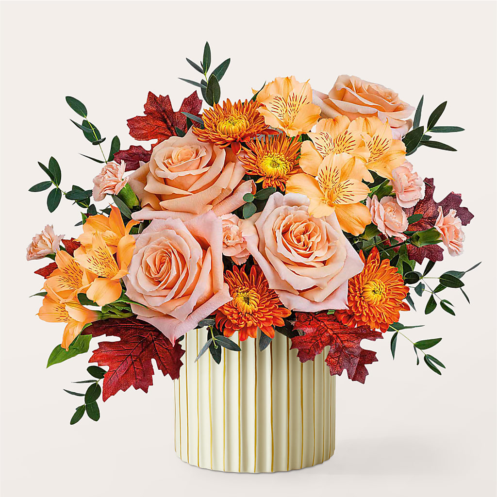 Spiced Latte Bouquet with Ivory Vase –  True Blooms, Winters CA