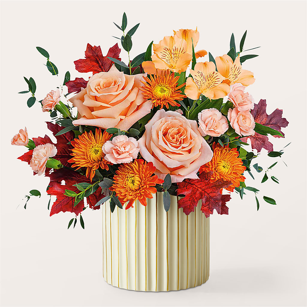 Spiced Latte Bouquet with Ivory Vase –  True Blooms, Winters CA