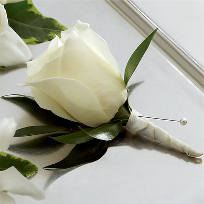 White Rose Boutonniere –  True Blooms, Winters CA
